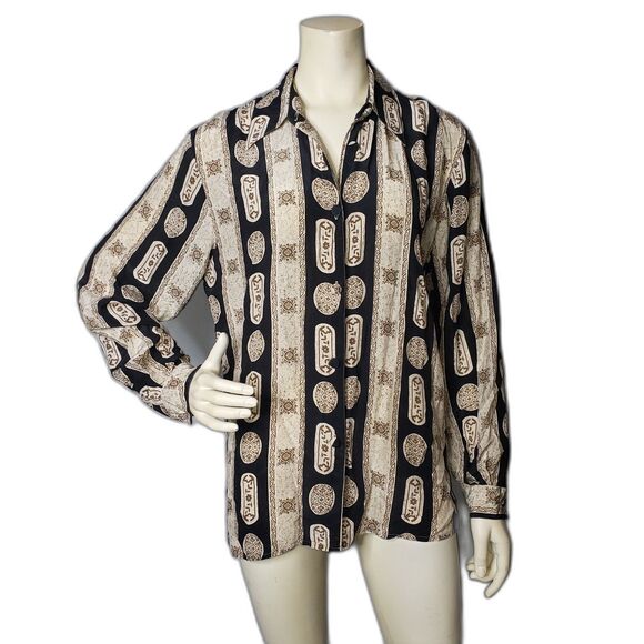 Vintage TESS Silk Blouse Button Down Long Sleeve Top Womens Size Large - Picture 1 of 6